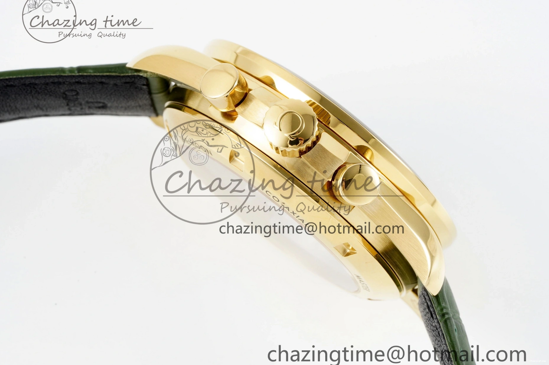 0404 Speedmaster Moonwatch in Moonshine Gold YG RMF Best Edition Green Dial on Green Leather Strap Manual Chrono EasyCare 7832